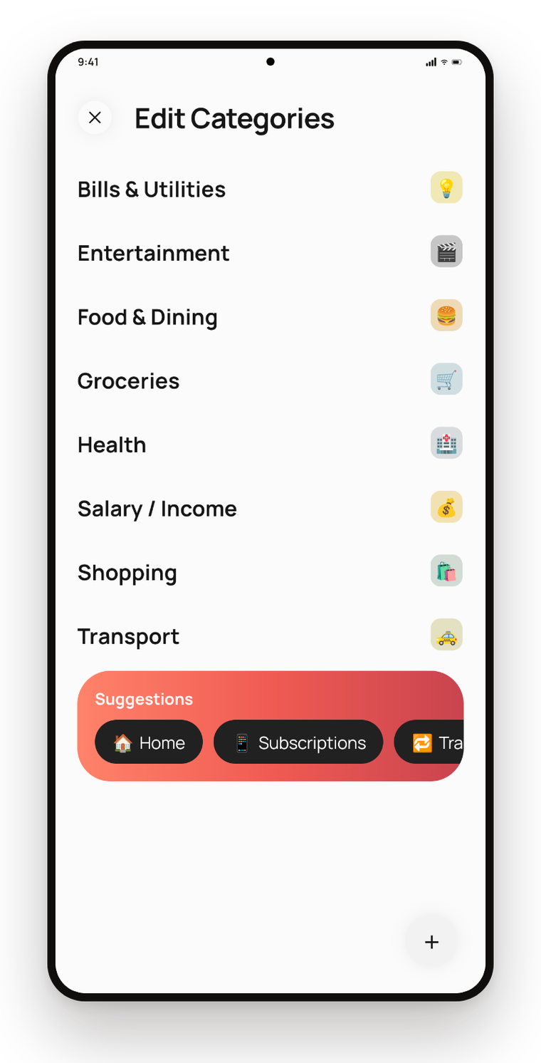 Onetap Edit Categories screen